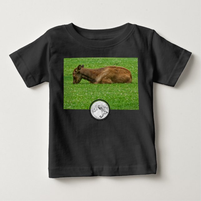 Developing Nature Gallery Logo & Sleeping Elk Calf Baby T-Shirt (Front)