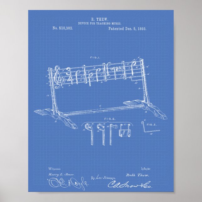 Device Teaching Music 1893 Patent Art Blueprint Poster (Front)