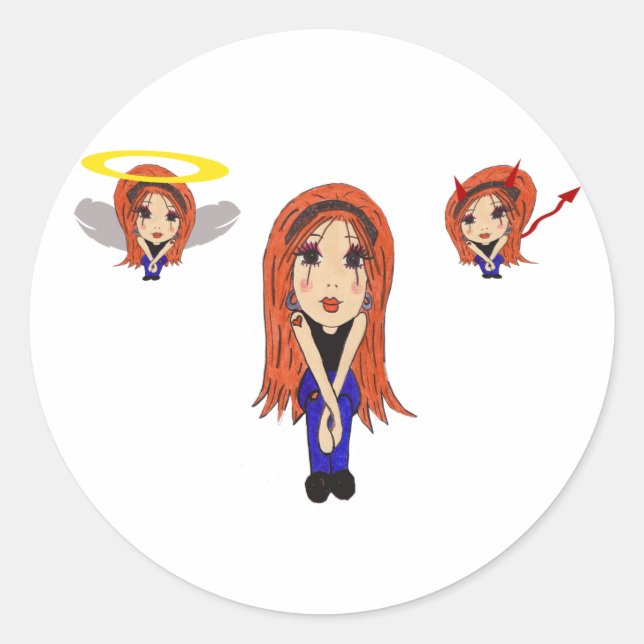 Devil and Angel Cartoon Sticker (Front)