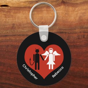 Devil and Angel in Love His and Her Name Key Ring