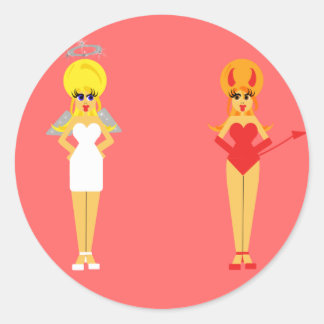 Devil and Angel Sticker- Pink Background Classic Round Sticker