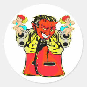 Devil, Angel & Guns Tattoo Classic Round Sticker