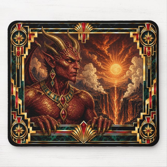 Devil, Art Deco Mythical Mouse Mat (Front)