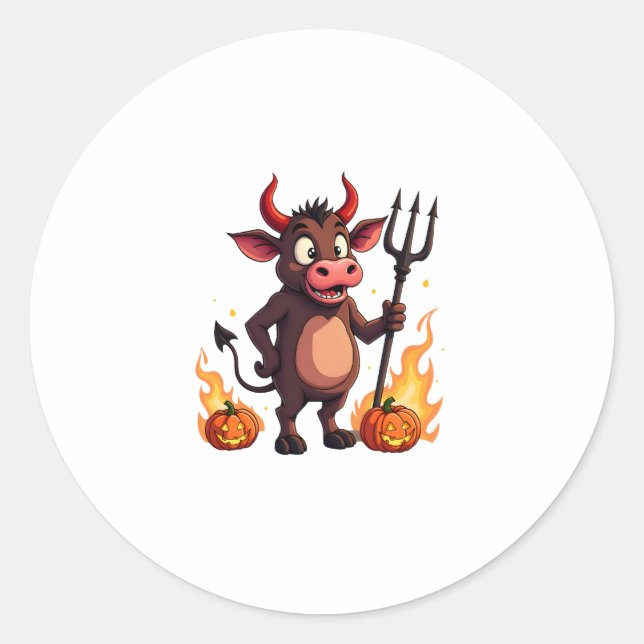 Devil Cow Mischief Classic Round Sticker (Front)