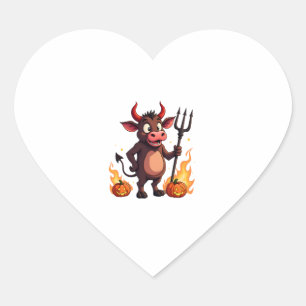 Devil Cow Mischief Heart Sticker