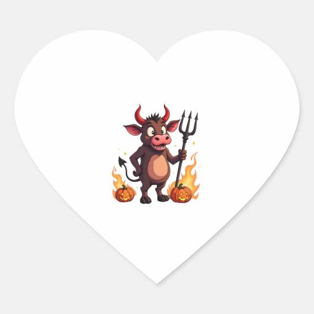 Devil Cow Mischief Heart Sticker (Front)
