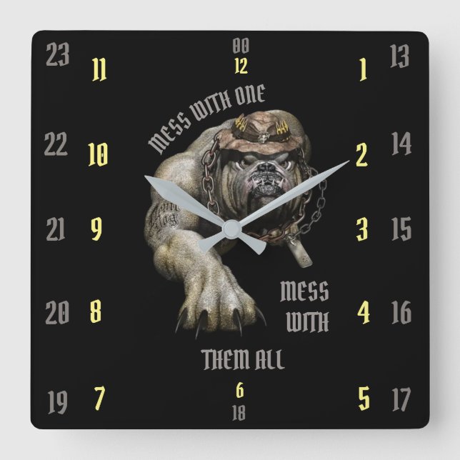 DEVIL DOG MESS WITH ONE MESS WITH THEM ALL SQUARE WALL CLOCK (Front)