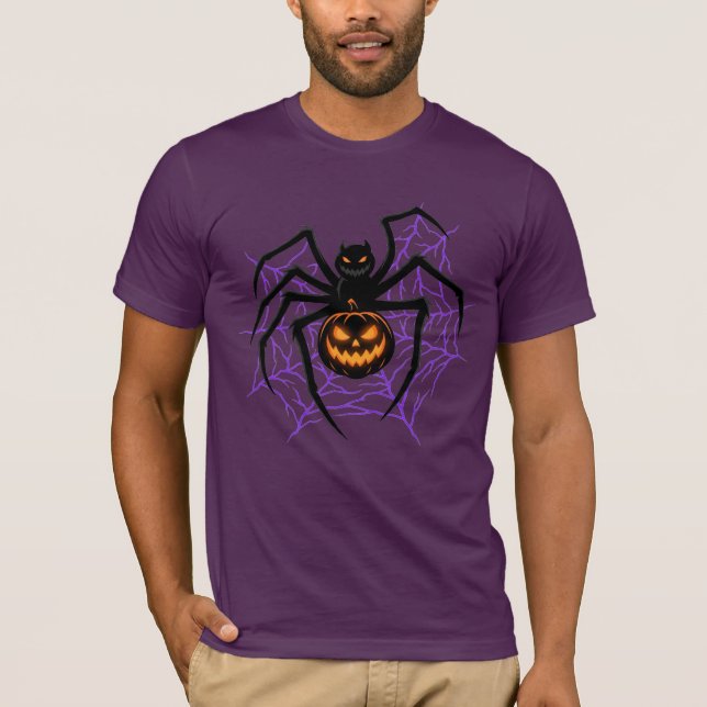 Devil Face Spider Pumpkin Shirt Halloween Web tee (Front)