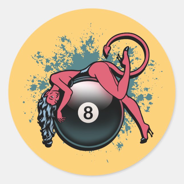 Devil Girl 8-Ball Classic Round Sticker (Front)