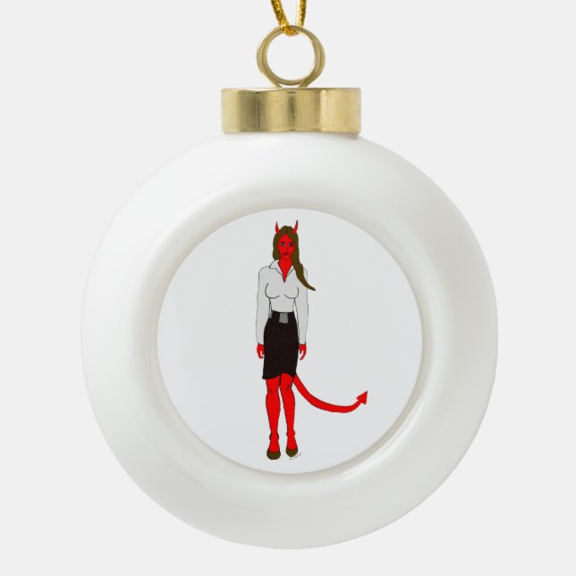 devil girl  ceramic ball christmas ornament (Front)