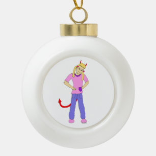 devil girl ceramic ball christmas ornament