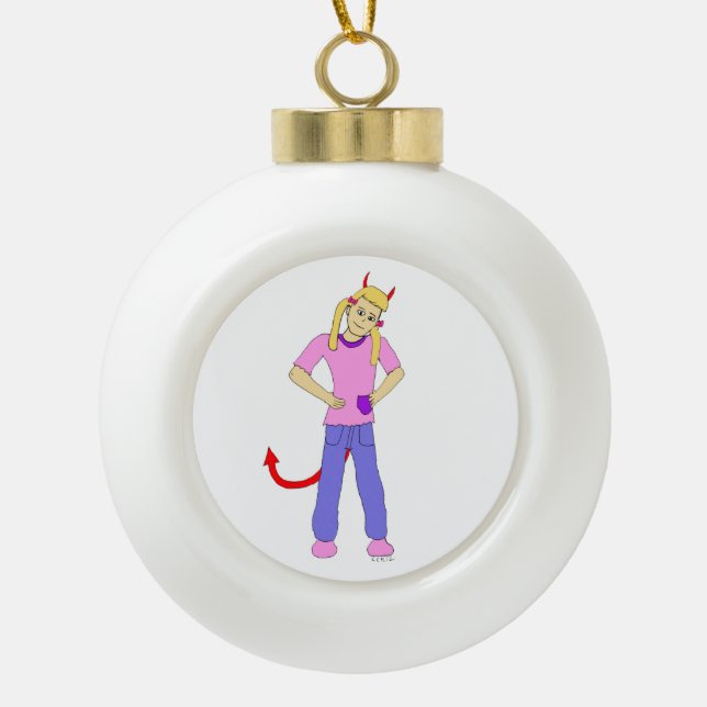 devil girl   ceramic ball christmas ornament (Front)