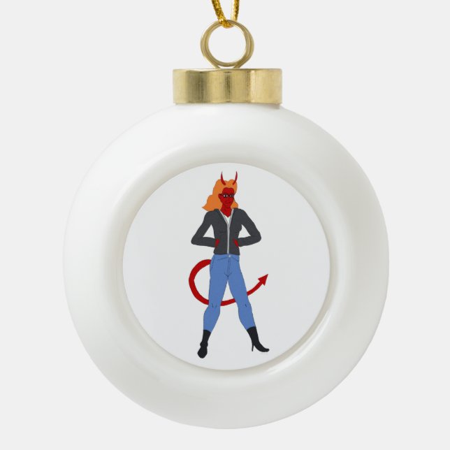 devil girl       ceramic ball christmas ornament (Front)