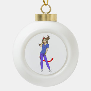 devil girl ceramic ball christmas ornament