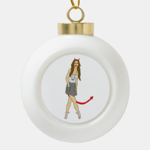 devil girl ceramic ball christmas ornament