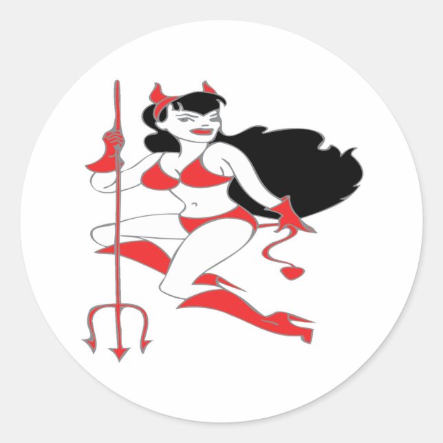 Devil Girl Classic Round Sticker (Front)