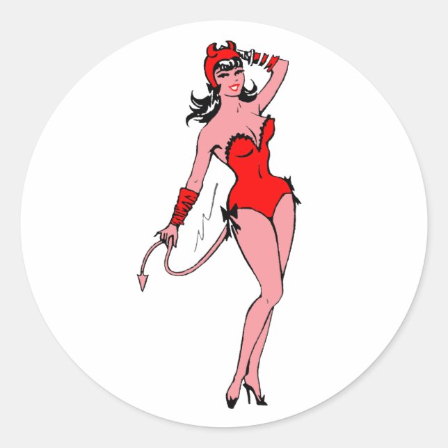 Devil Girl Classic Round Sticker (Front)