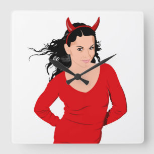 DEVIL GIRL SQUARE WALL CLOCK