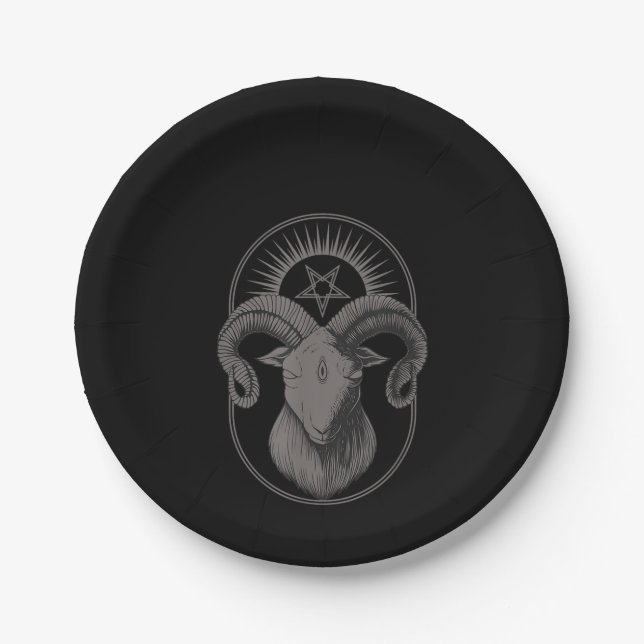 Devil Goat Pentagram Baphomet Satan Occult Satan Paper Plate (Front)