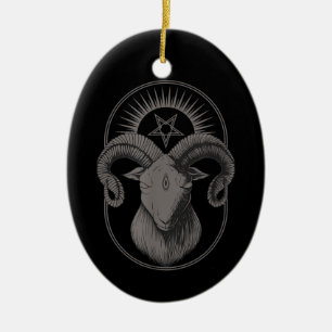 Devil Goat Pentagram Baphomet Satan Occult Satanic Ceramic Tree Decoration