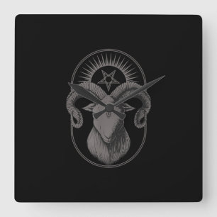 Devil Goat Pentagram Baphomet Satan Occult Satanic Square Wall Clock