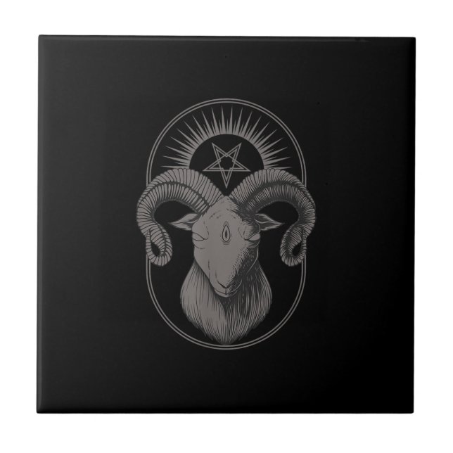 Devil Goat Pentagram Baphomet Satan Occult Satanic Tile (Front)