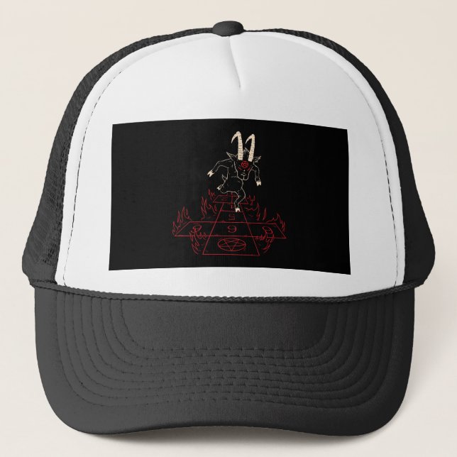 Devil Goat Playing Halloween Gift For Satan Lover Trucker Hat (Front)