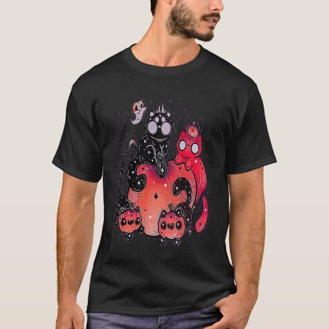 devil Halloween Jack Lantern Pumpkin Cats T-Shirt (Front)