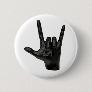 devil horns hand 6 cm round badge