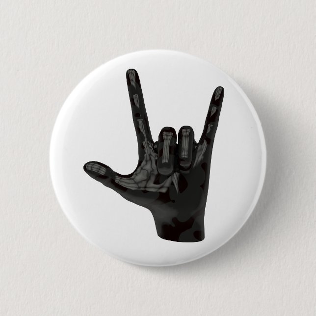 devil horns hand 6 cm round badge (Front)