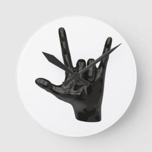 devil horns hand round clock