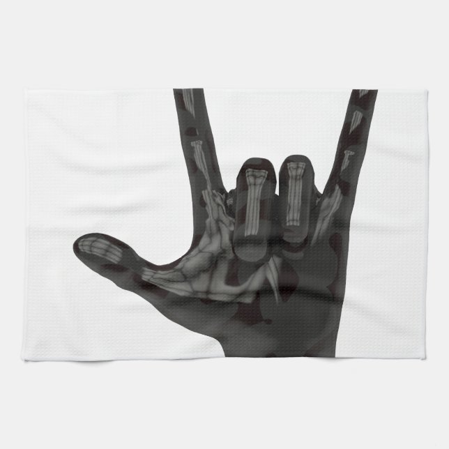 devil horns hand tea towel (Horizontal)