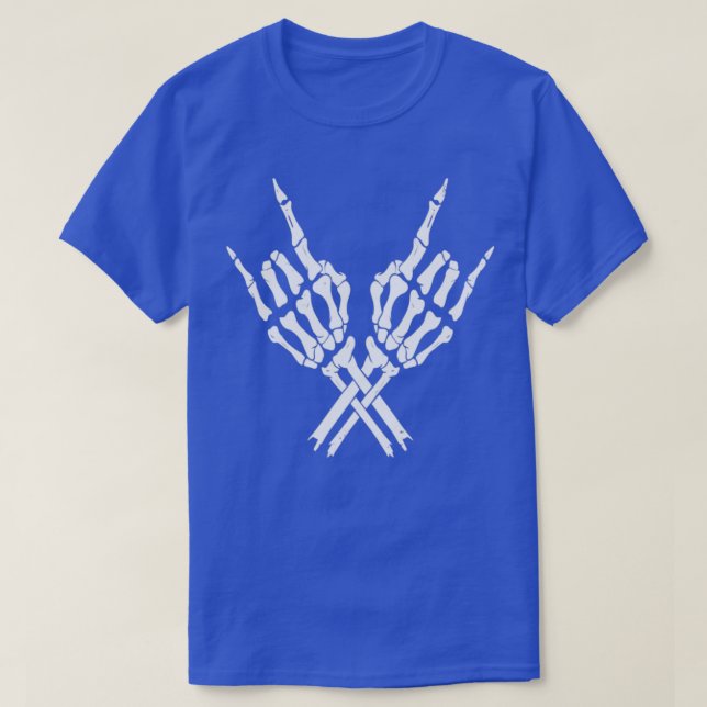 Devil Horns Skeleton Hands Heavy Metal Rock and Ro T-Shirt (Design Front)