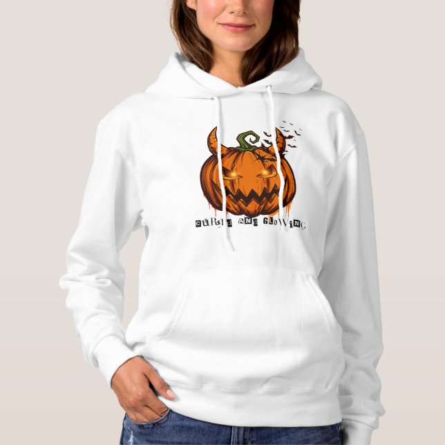 Devil Pumpkin Halloween Hoodie - Bats Graphic (Front)