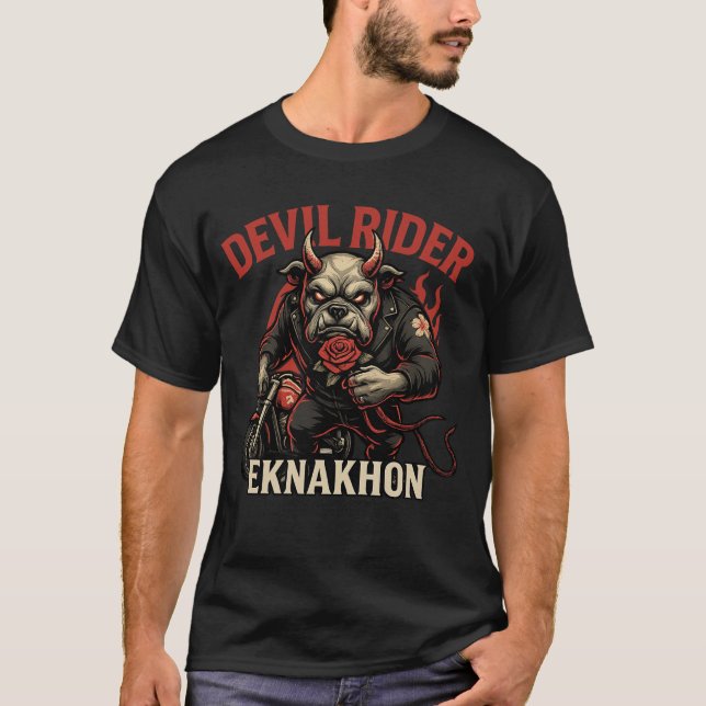 Devil Rider – Demon Bulldog Biker Tee by EKNAKHON (Front)