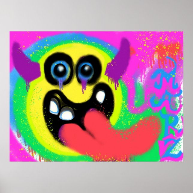 Devil Rock N Roll Happy Emoji Graffiti Poster (Front)