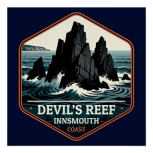 Devil’s Reef Innsmouth Coast Vintage Travel Badge Poster
