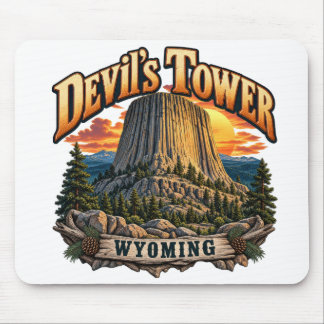 Devil’s Tower Wyoming Vintage Sunset Graphic Mouse Mat