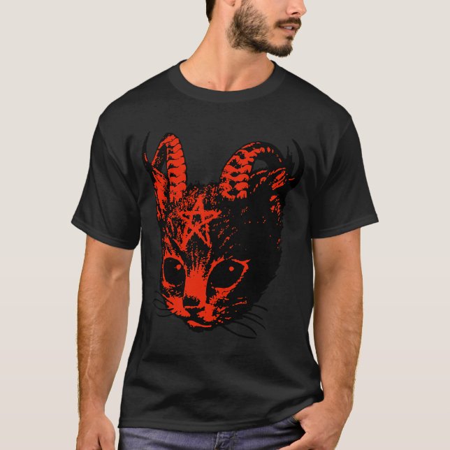 Devil Satan Demon Kitten Pentagram Cats T-Shirt (Front)