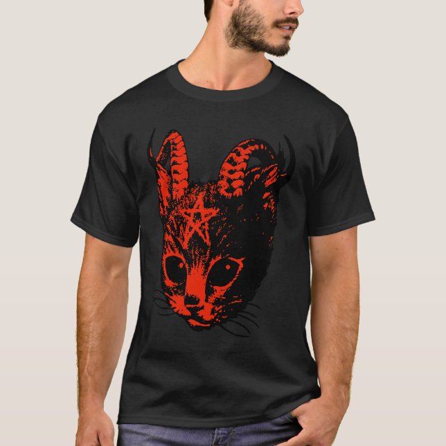 Devil Satan Demon Kitten Pentagram Cats T-Shirt (Front)