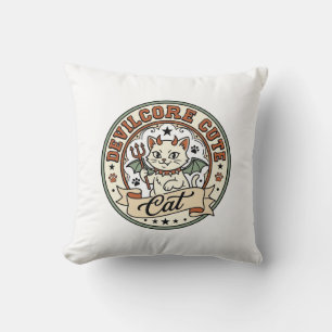 Devilcore Cute Cat Devilcore Cute Cat Vintage Vect Cushion