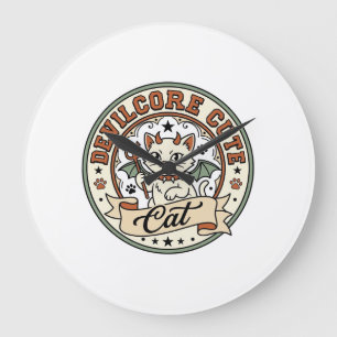 Devilcore Cute Cat Devilcore Cute Cat Vintage Vect Large Clock