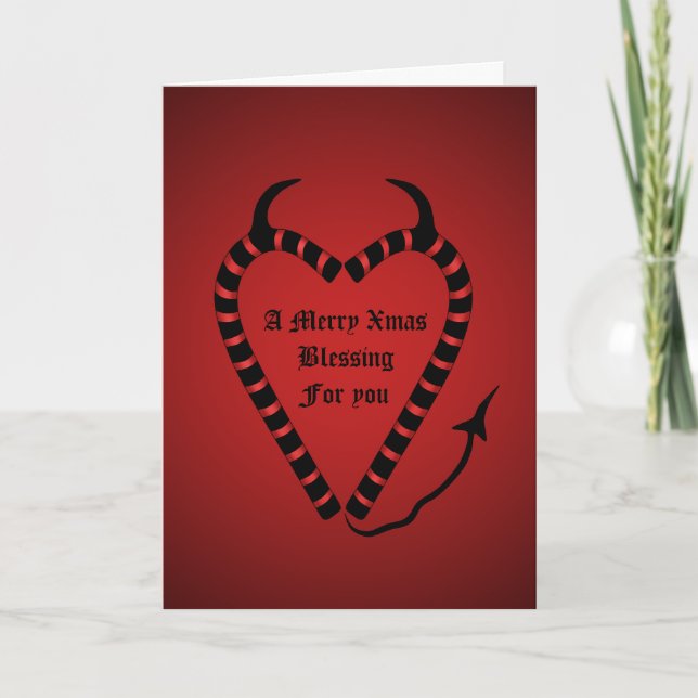 Devilish candy cane heart  funny blessing holiday card (Front)