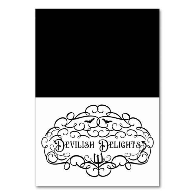 Devilish Delights Vintage Halloween Food Tent Table Number (Front)
