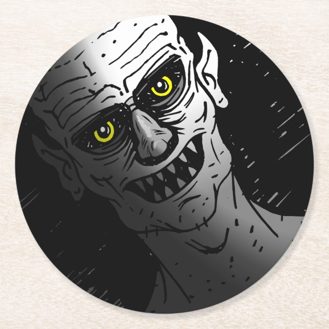 Devilish Halloween Vampire Round Paper Coaster (Front)