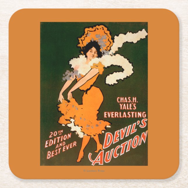 Devil's Auction Woman in Costume Theatre Square Paper Coaster (Front)