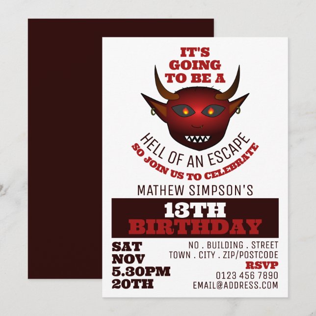 Devil's Hell Theme, Escape Room Birthday Party Invitation (Front/Back)