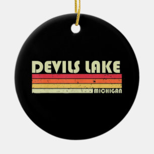 DEVILS LAKE MICHIGAN Fishing Camping Ceramic Tree Decoration
