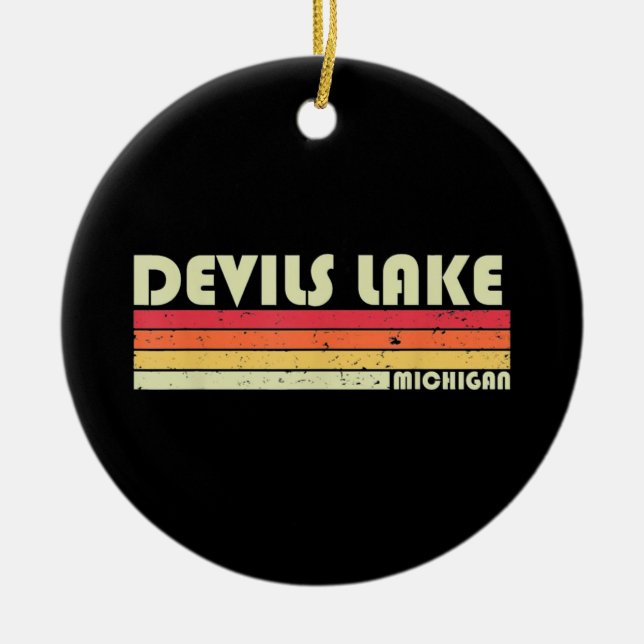 DEVILS LAKE MICHIGAN Fishing Camping Ceramic Tree Decoration (Front)