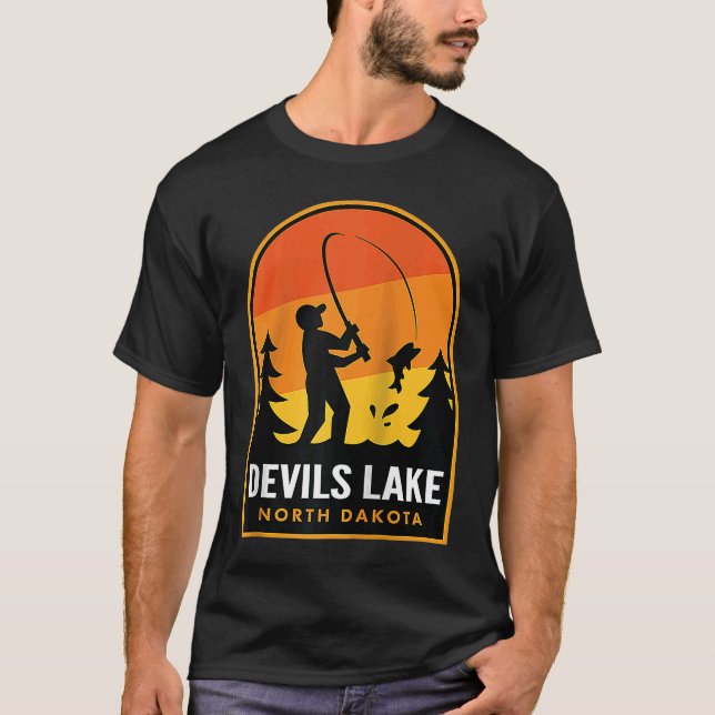 Devils Lake North Dakota Fishing Raglan T-Shirt (Front)